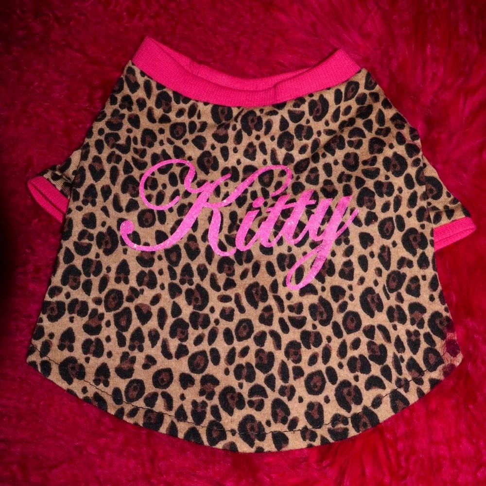 Leopard custom print pet dog cat puppy clothing top ringer tee